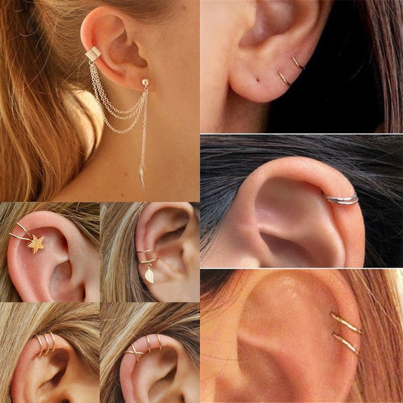 Metal Leaves Tassel Ear Clip Earless Personality Natural Earrings