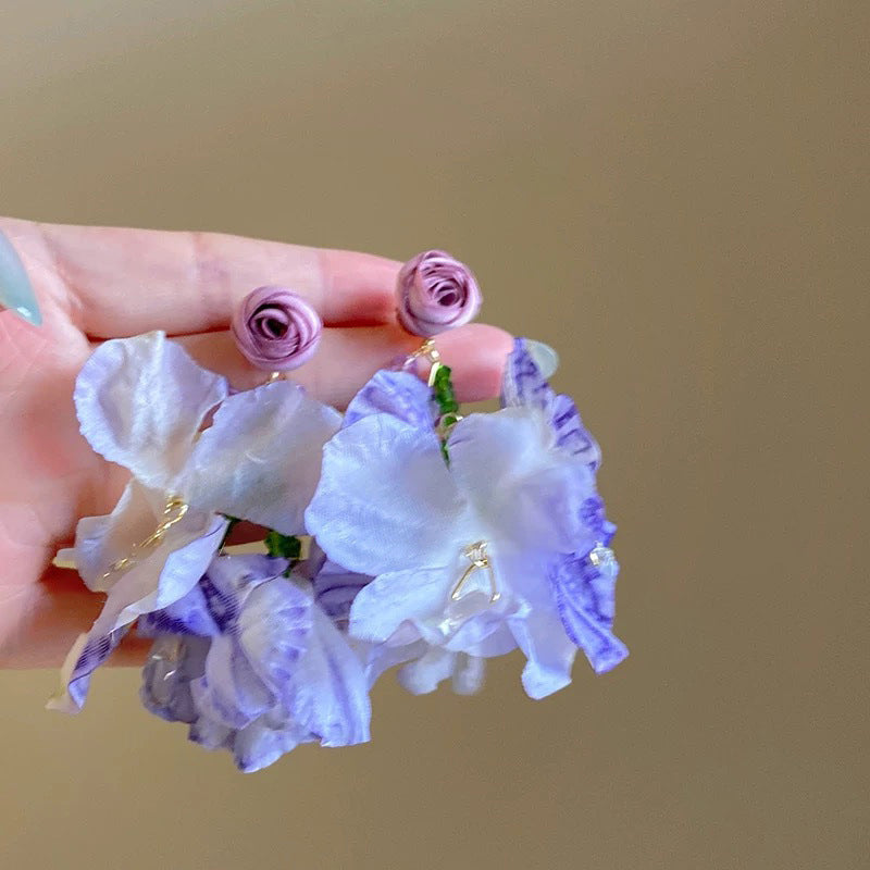 Women's Needle Fabric Purple Flower Tassel Light Luxury High-grade Temperament Fashionable Earrings