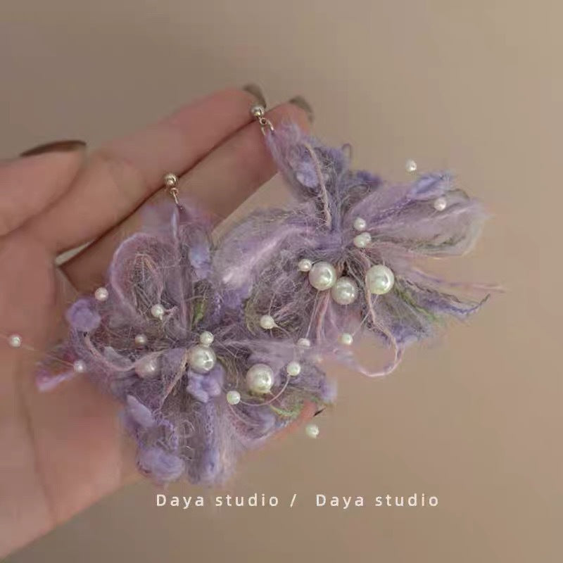 Women's Needle Fabric Purple Flower Tassel Light Luxury High-grade Temperament Fashionable Earrings