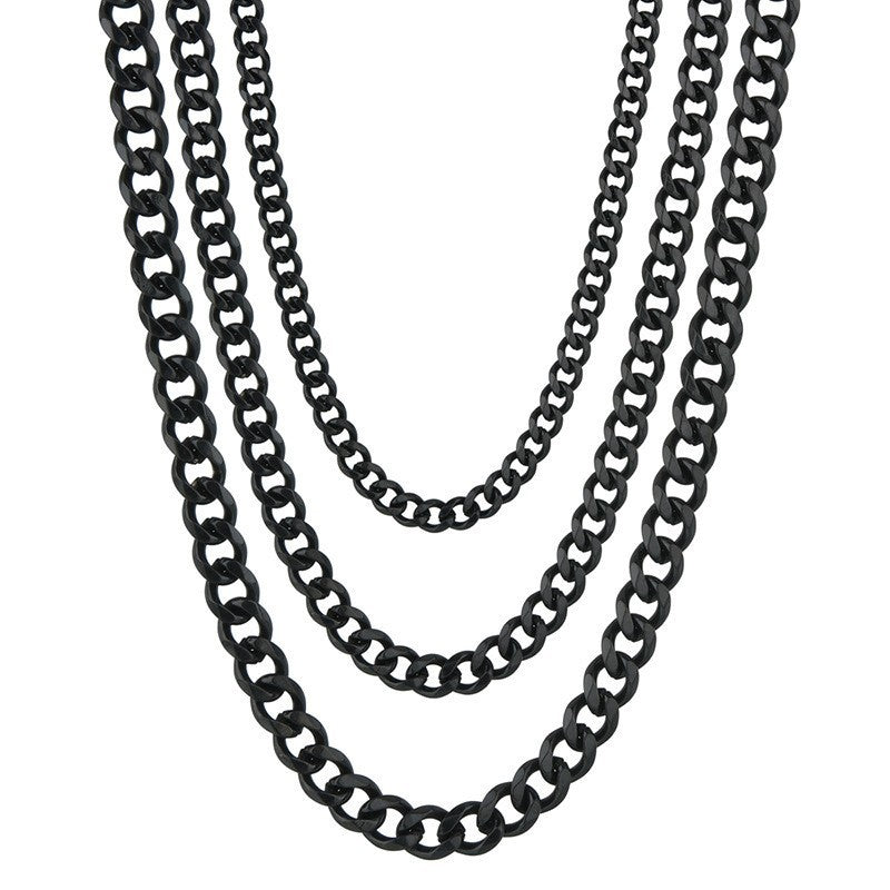 Men's Stainless Steel Hip Hop Six-sided Grinding Cuban Link Chain Titanium Necklaces