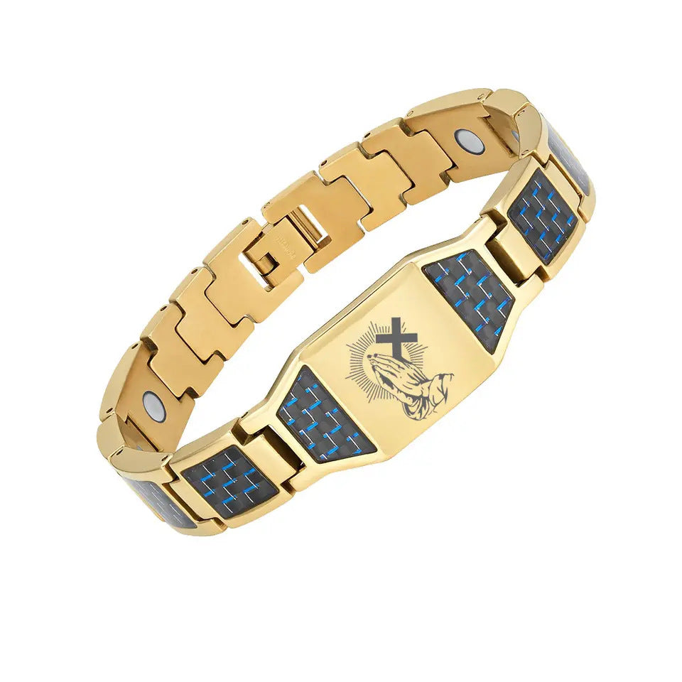 Men's Titanium Steel Gold-plated Carbon Fiber Magnet Bracelets