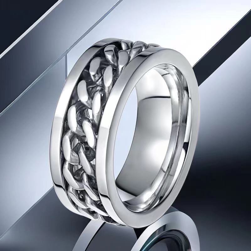 Men's Stainless Steel Chain Rotating Trendy Small Open Rings