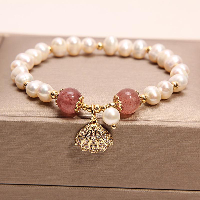 Freshwater Pearl Female Strawberry Quartz Fishtail Bracelets