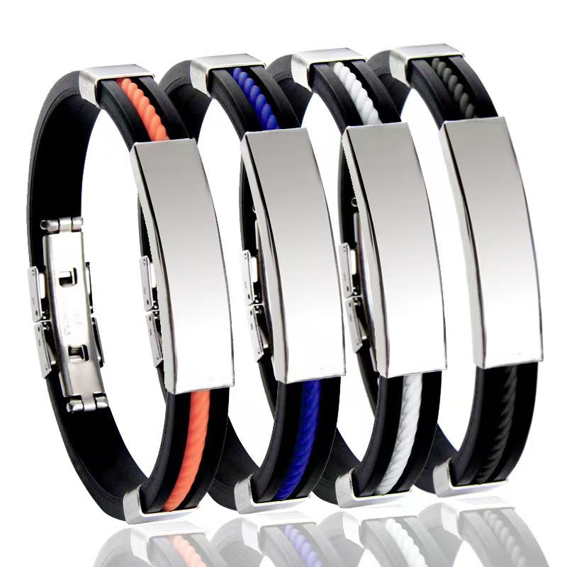 Men's Brocade Lettering Titanium Steel Silicone Stainless Bracelet