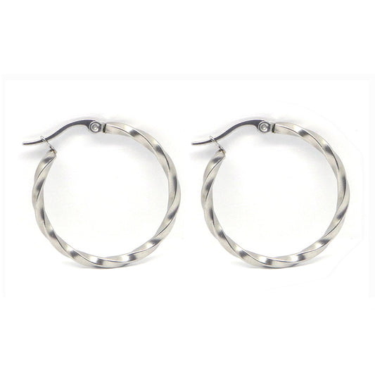 Stainless Steel Twist Twisted Wire Big Circle Earrings
