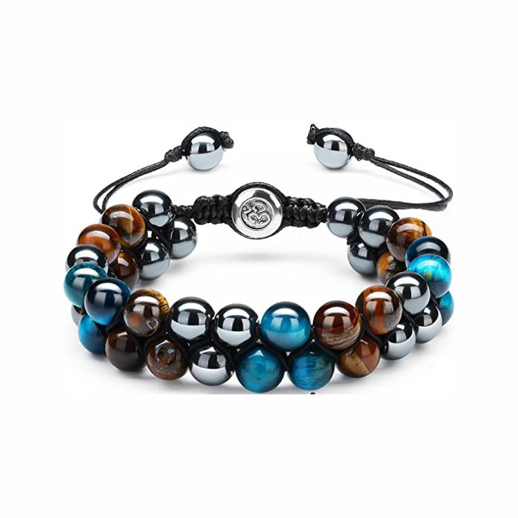 Men's Magnet Natural Stone Tiger Eye Double Bracelet