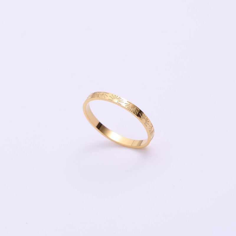 Sun Pattern Fine Titanium Steel Gold Rings
