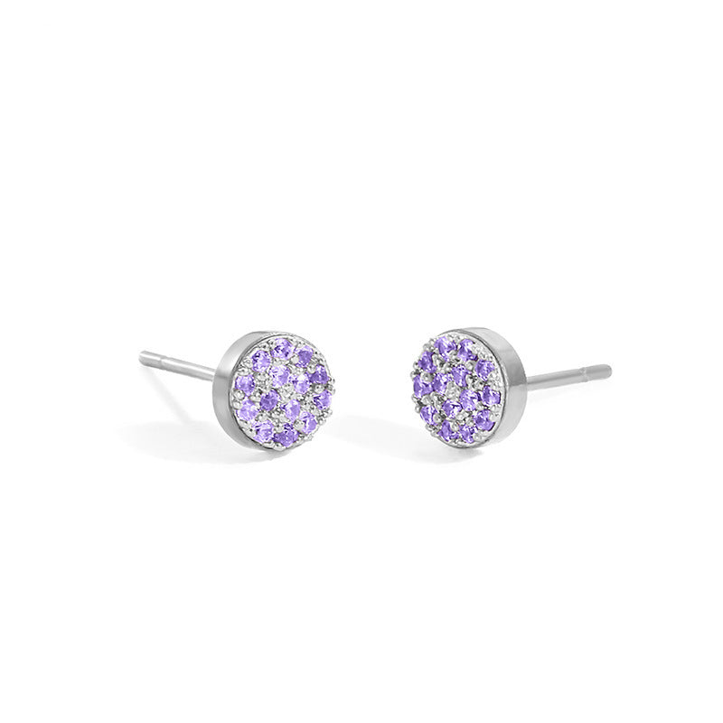 Women's Stainless Steel Petite Round Full Diamond Gold Earrings