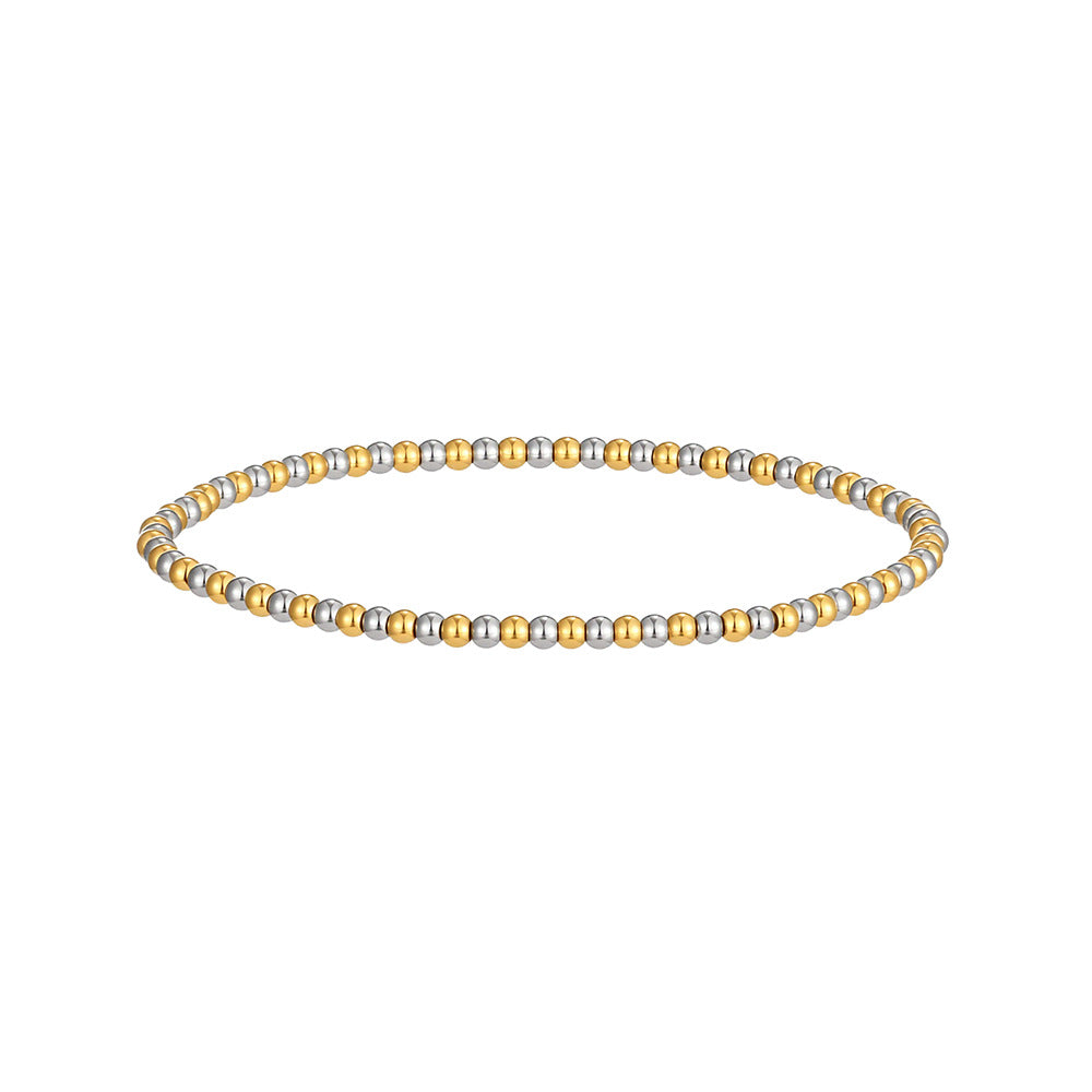 Texture Waterproof Hard-wearing Stainless Steel Mixed Color Two-color Round Beads Bracelet