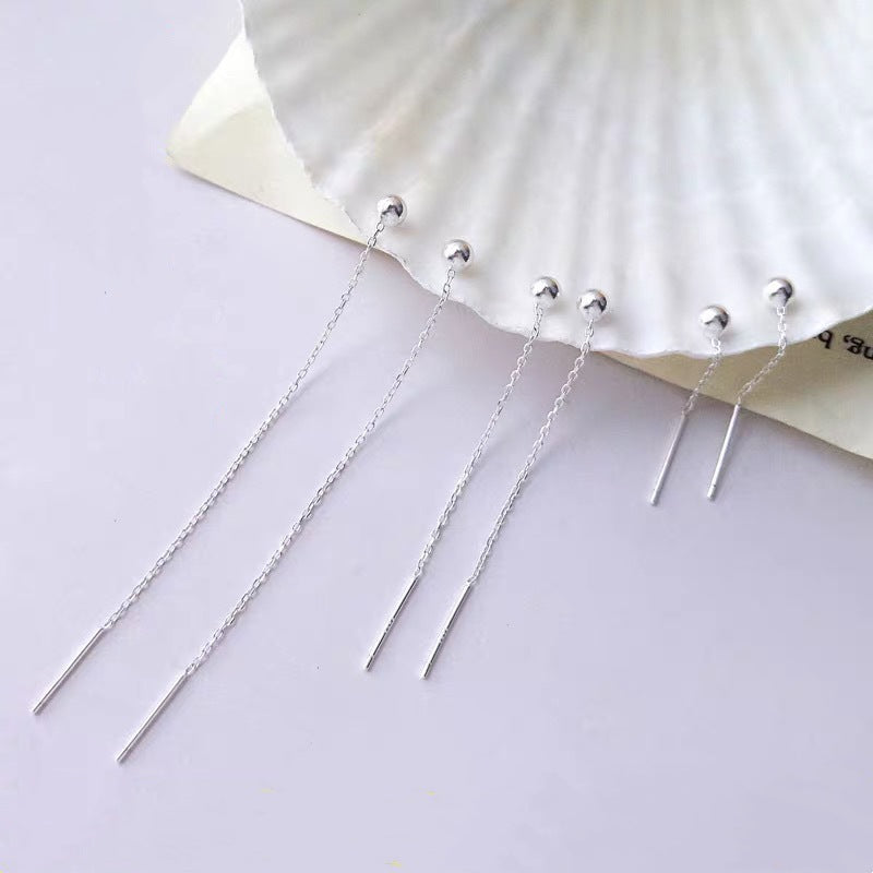 Women's Chen Sterling Sier Round Beads Simple Graceful Bean-shaped High-grade Short Ear Line