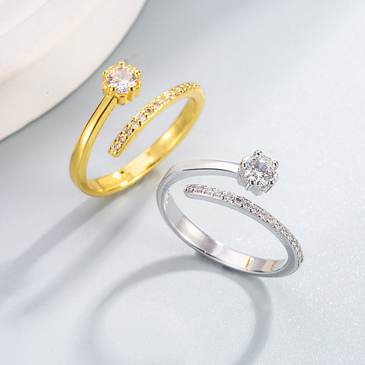 Fashion Sweet Elegance Simple Leaves With Diamonds Love Heart-shaped Personality Ring
