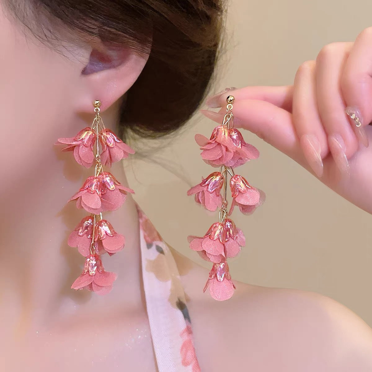 Seaside Vacation Style Flower Tassel Female Atmosphere Fairy Beaded Rings