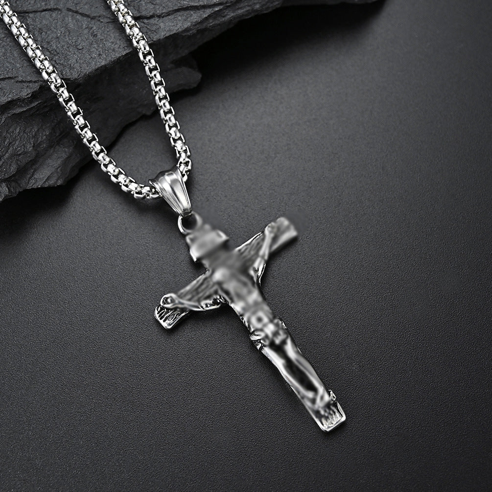 Women's & Men's Steel Cross Shelf Hipster Literary Hip Hop Rap Necklaces