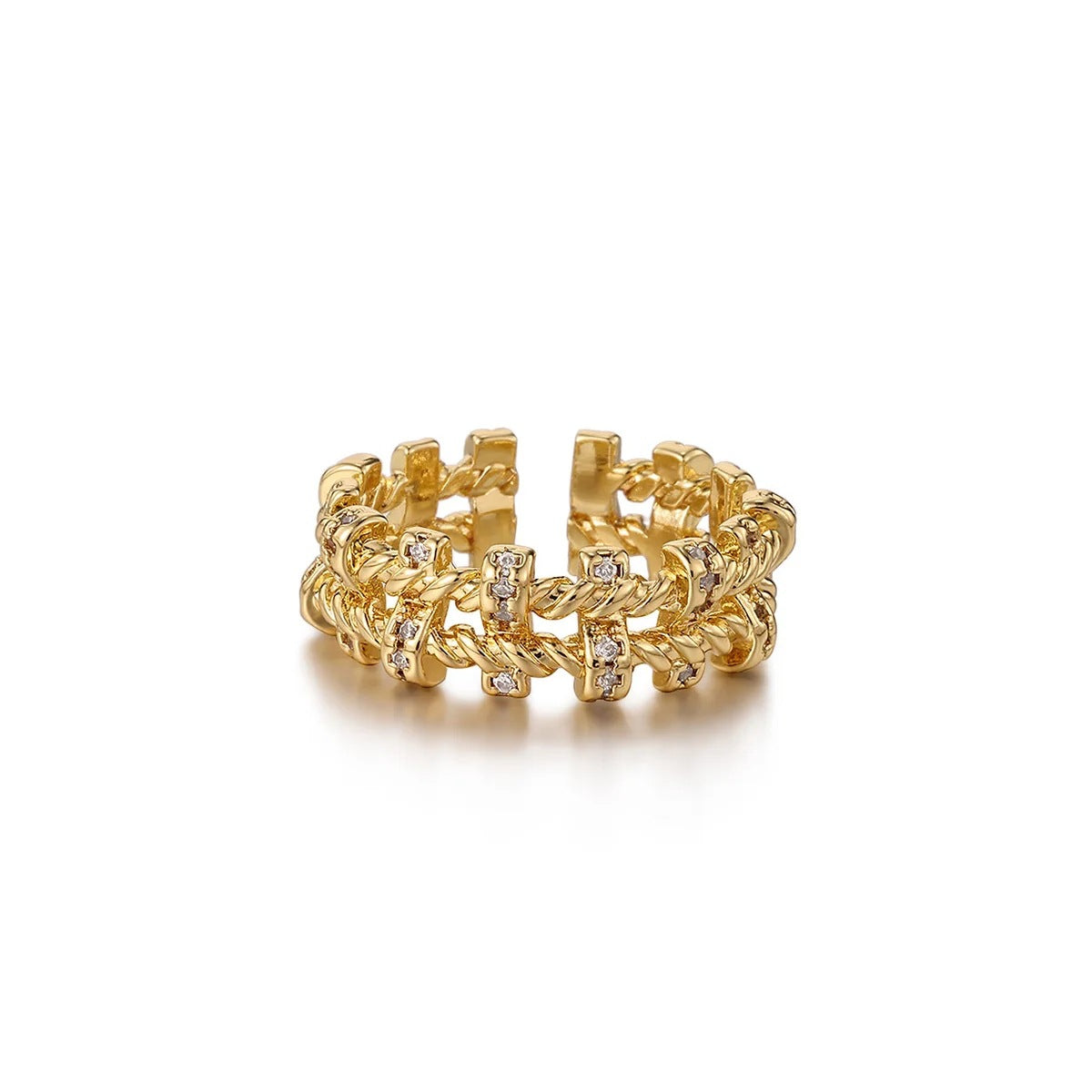 Luxury Geometric Inlaid Zircon Open Niche Trendy Ring