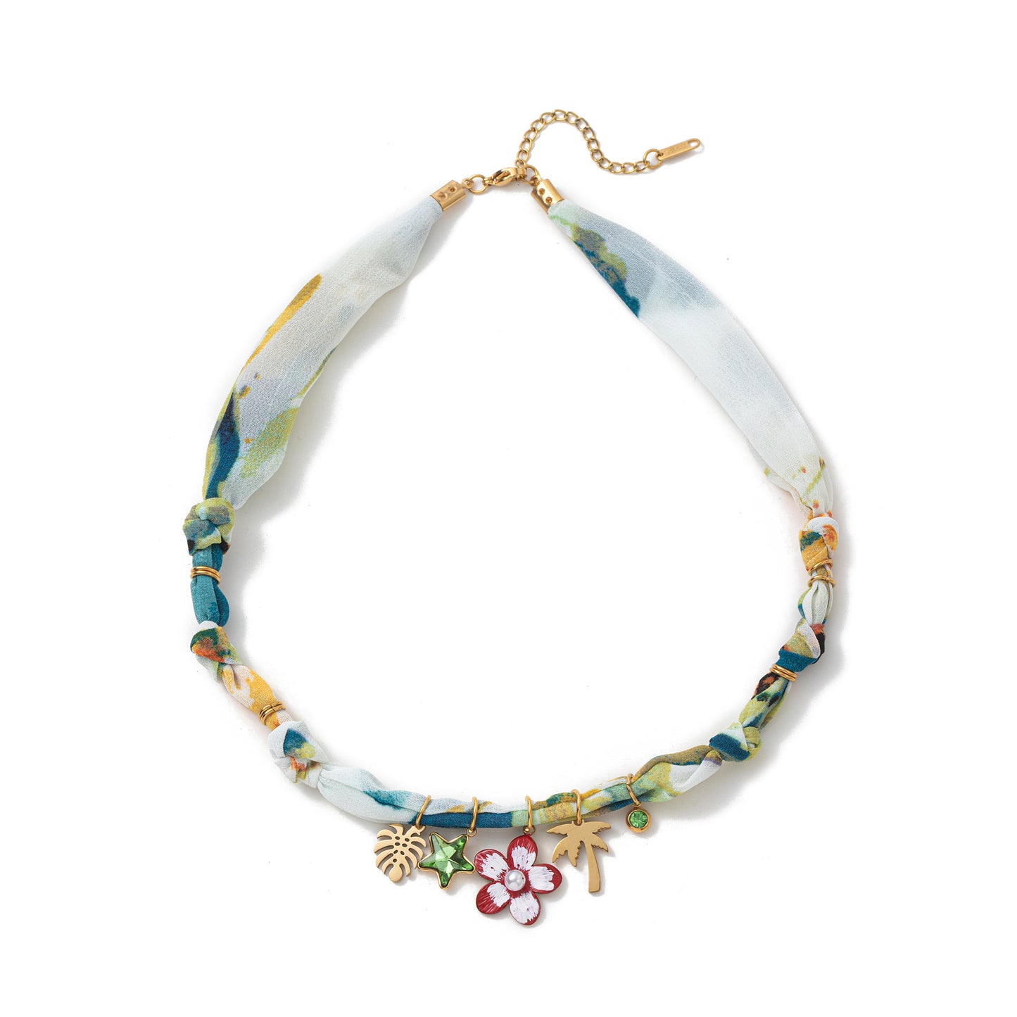 Marine Life Colorful Flower Shell Silk Scarf Cloth Gold Plated Necklace
