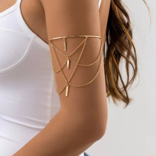 Punk Adjustable Metal Chain Opening Armband Female Casual Beach Wind Bracelet