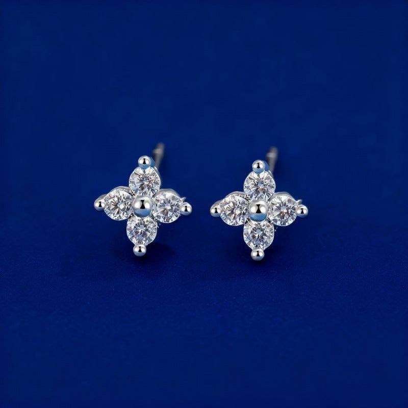 Zircon Sier Needle Love Moissanite Simulation Geometric Earrings