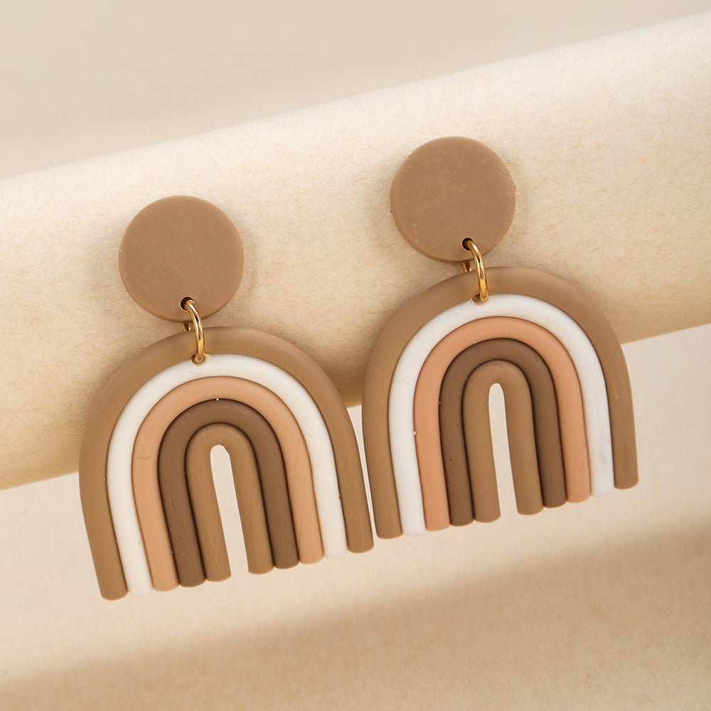 Bohemian Polymer Clay Handmade Rainbow Eardrop Stud Earrings