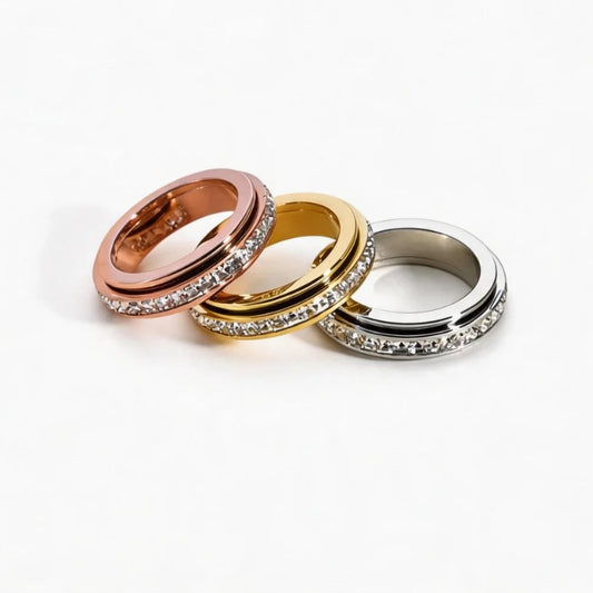 Square Diamond Double Rotatable Good Luck Comes Design Starry Couple Ring