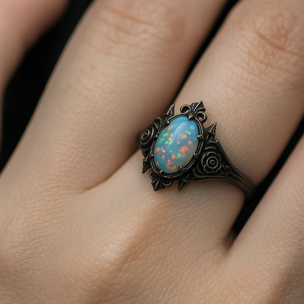 Cross Heart Rose Alloy Plating Antique Sier Ring