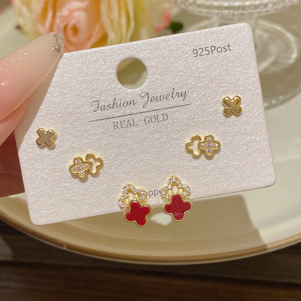 Women's Needle One Card Three Pairs Earings Small Delicate Summer High-grade Stud Earrings
