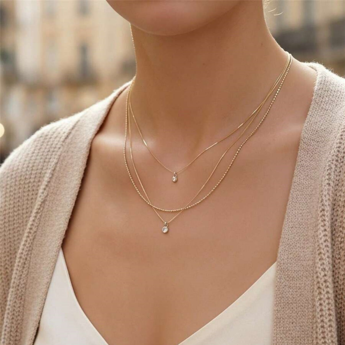 Personality Box Chain Rhinestone Female Simple Necklace