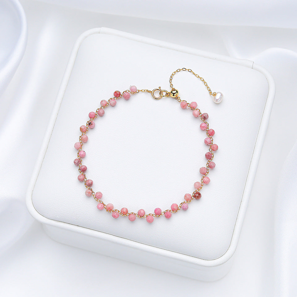Women's Natural Stone Color Cut Tourmaline Aquamarine Hand Accessory Hand-woven High-grade Bracelets