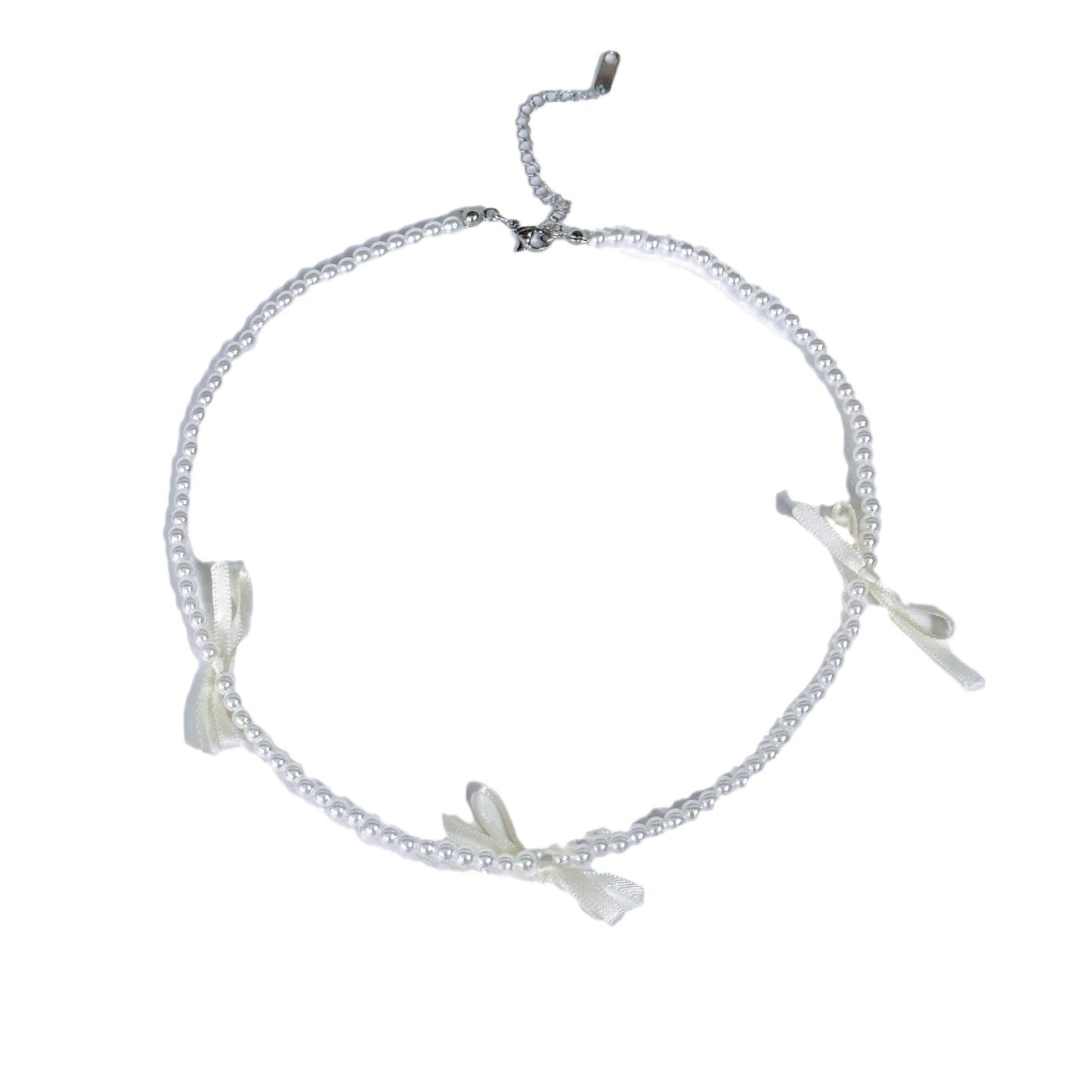 Bow String Pearl Female Temperament Titanium Necklaces