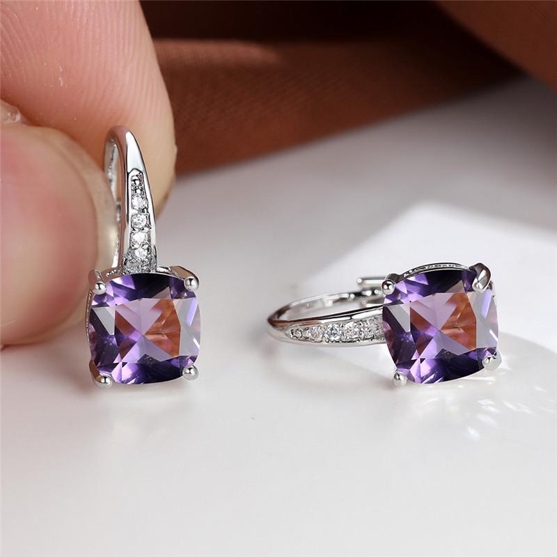 Women's Square Zircon Inlaid Ear Hook Korean Fashion Style Stud Earrings