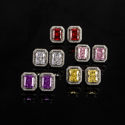 Yellow High Carbon Diamond With Pink Earrings