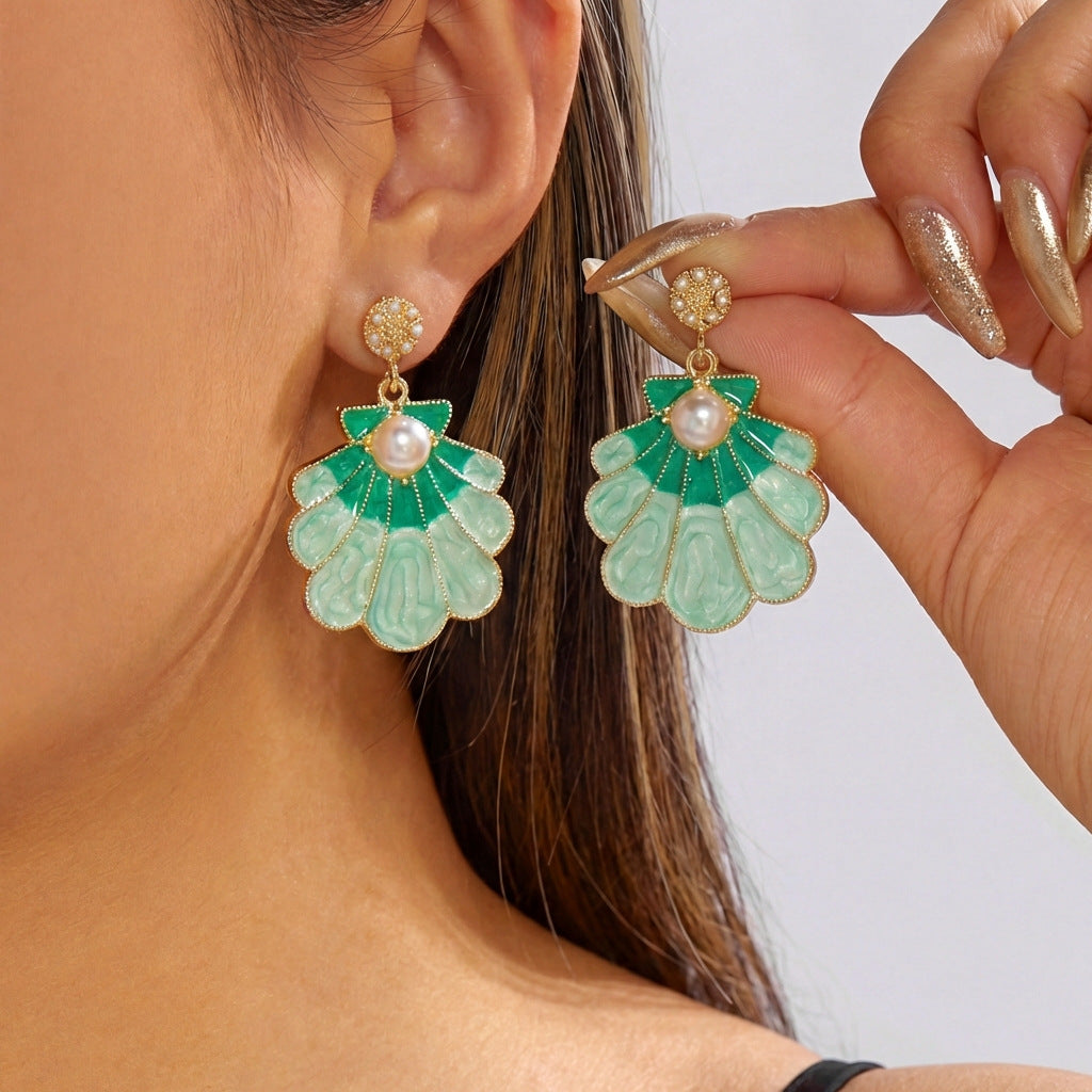 Vacation Style Colorful Enamel Starfish Shell Earrings