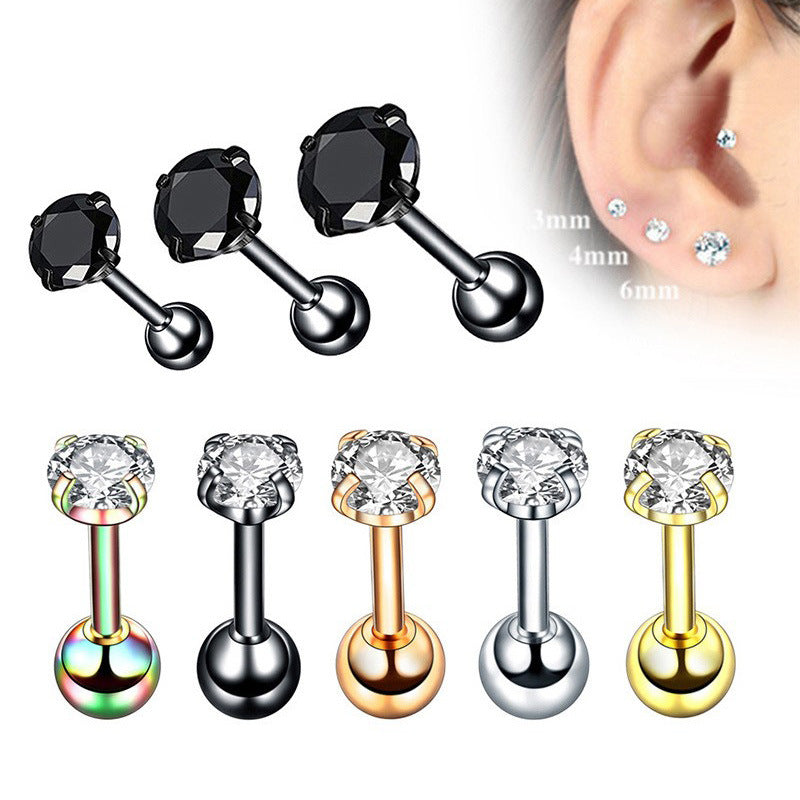 Men's Stainless Steel Zircon Korean Rhinestone Fashion Ear Earrings