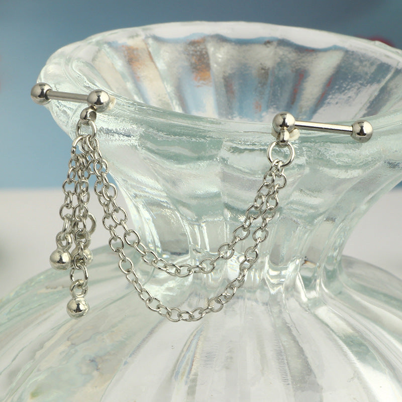 Ball Fashion Piercing Stainless Steel Chain Zircon Moon Heart-shaped Ear Earrings