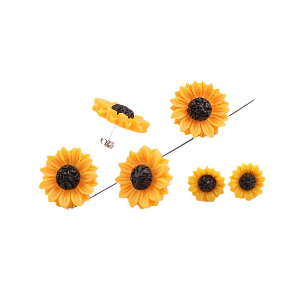 Flower Ear Resin Fresh Yellow Stainless Stud Earrings
