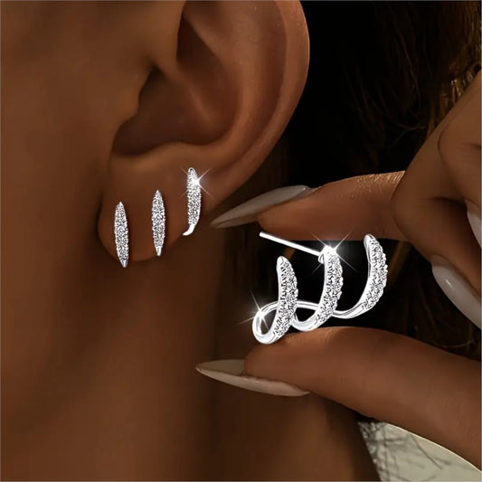 Geometry Pattern Zircon Female Arc Gang Drill Stud Earrings