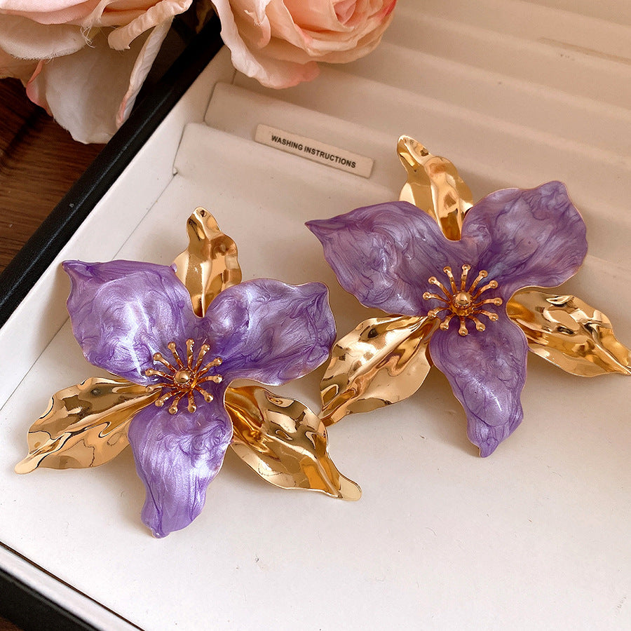 Middle Ancient Glaze Flowers Collar Vintage Court Style Clavicle Chain Earrings