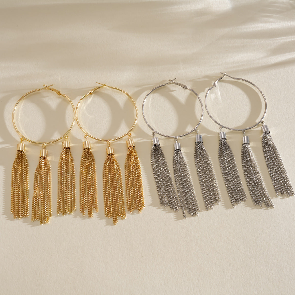 Round Chain Tassel Sier Pin Ear Fashion Exaggerated Niche Earrings