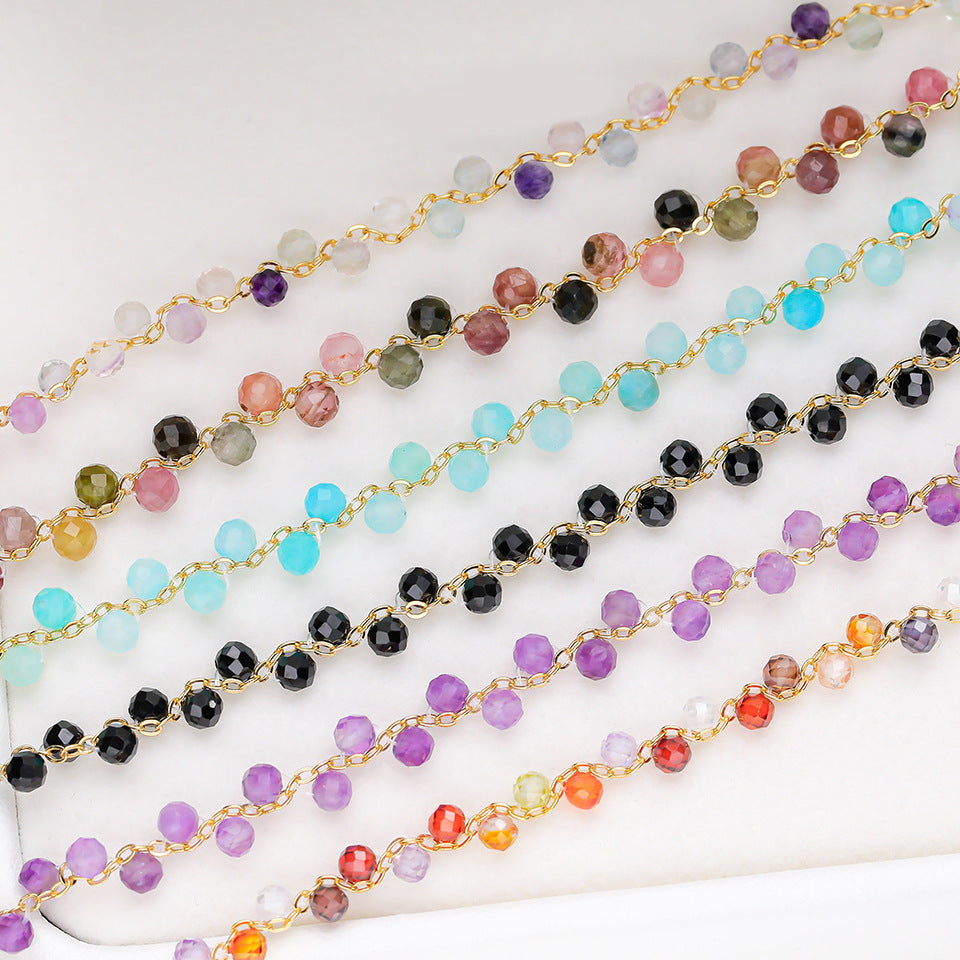 Women's Natural Stone Color Cut Tourmaline Aquamarine Hand Accessory Hand-woven High-grade Bracelets