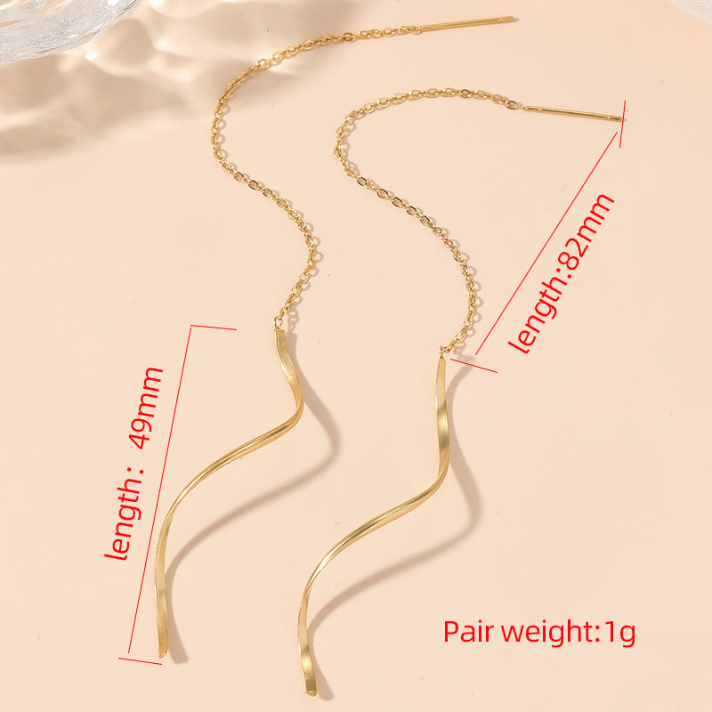 Women's Long Temperament Wave Titanium Steel Stainless Ear Line