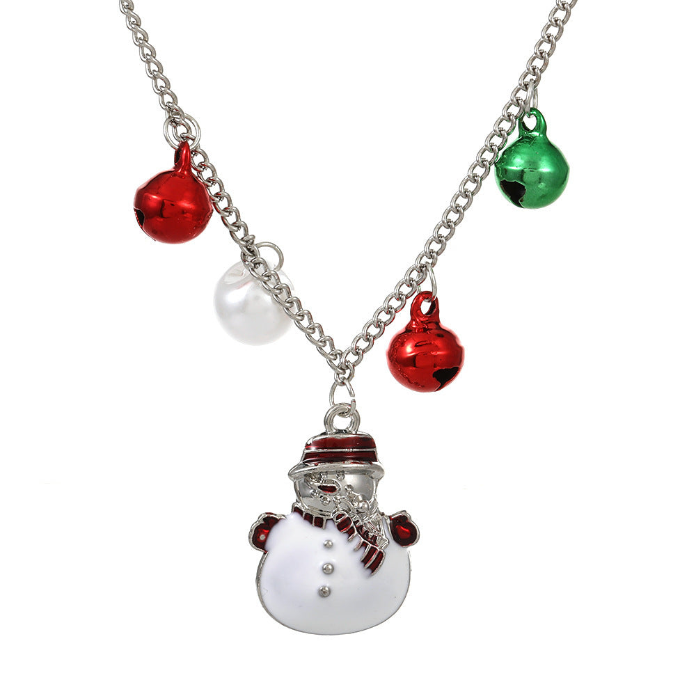 Women's Cartoon Oil Dripping Snowman Bell Clavicle Chain Long Sweater Necklaces