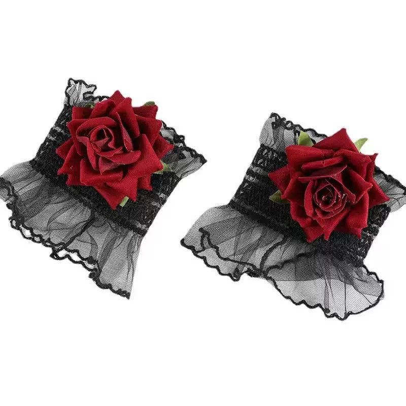 Lace Wristband Wine Red Rose Dress Bracelet