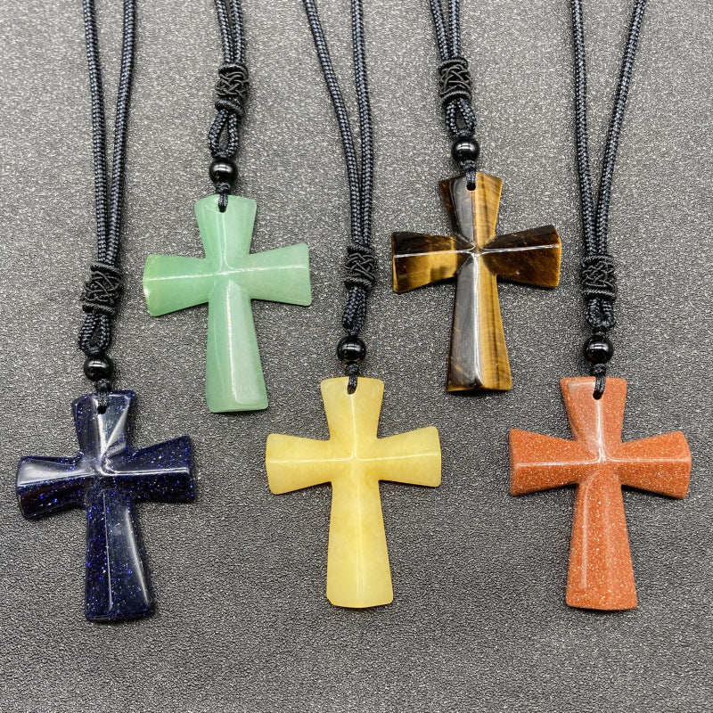 Stone Christmas Gift Agate Woven Cross Sweater Pendants