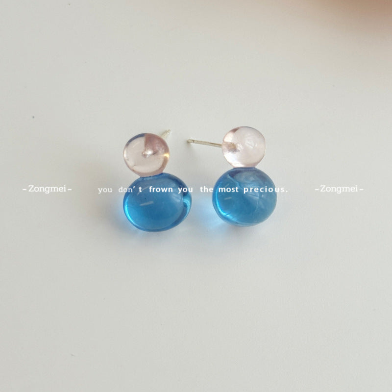 Encounter Summer Relaxation Feeling Ice Through Glass Candy Contrast Color Stud Earrings