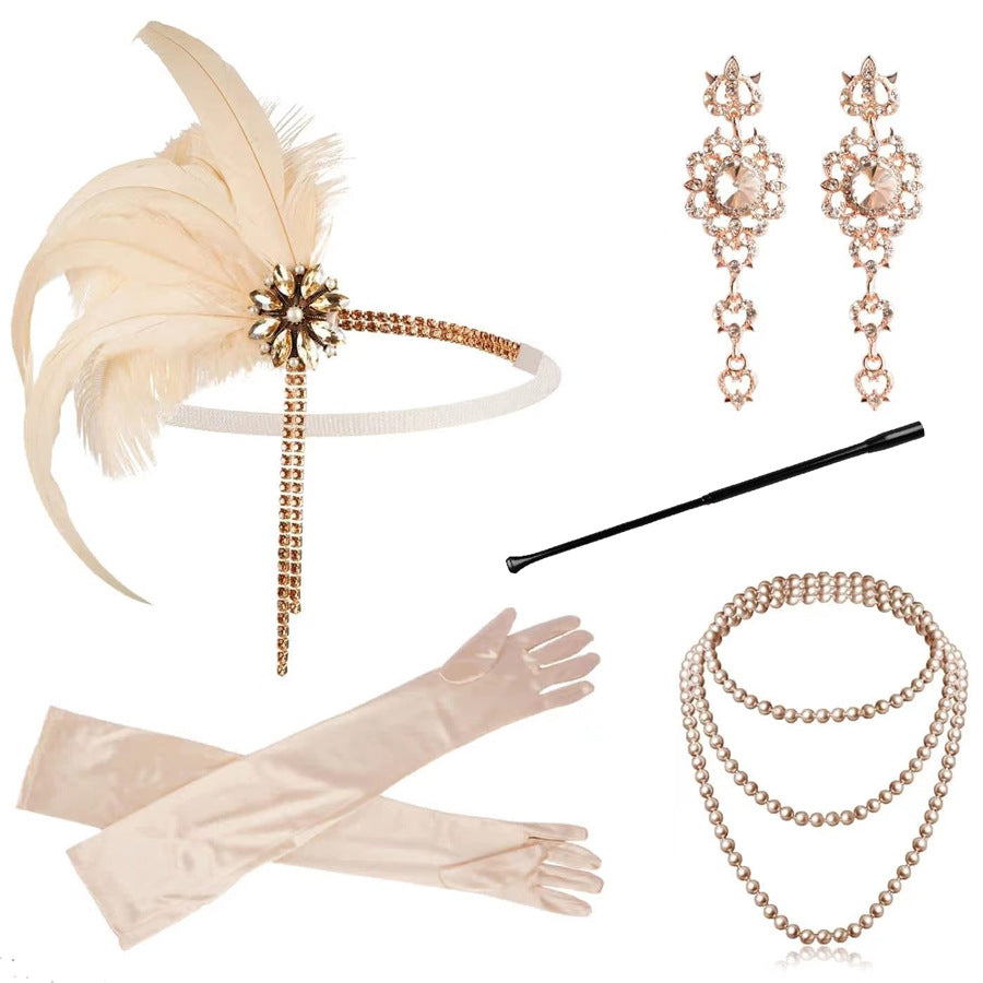 Yellow Feather Tassel Hair Band Masquerade Party Temperament Jewelry Set