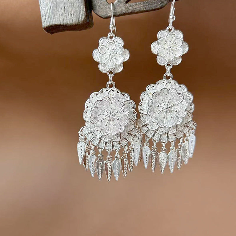Sier Ethnic Style Peacock Retro Ear Hook Vintage Scenic Spot Earrings