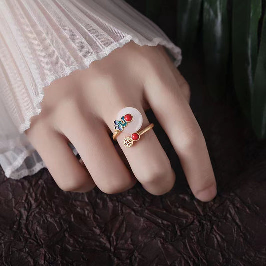 Palace Retro Style Imitation White Jade Ring