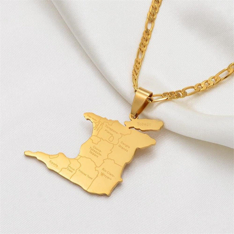 Women's & Men's Stainless Steel Trinidad Map City Name Pendants