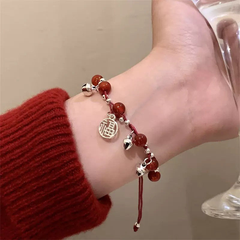 Carved Plum Blossom Red Rope Hand Strap Bracelet