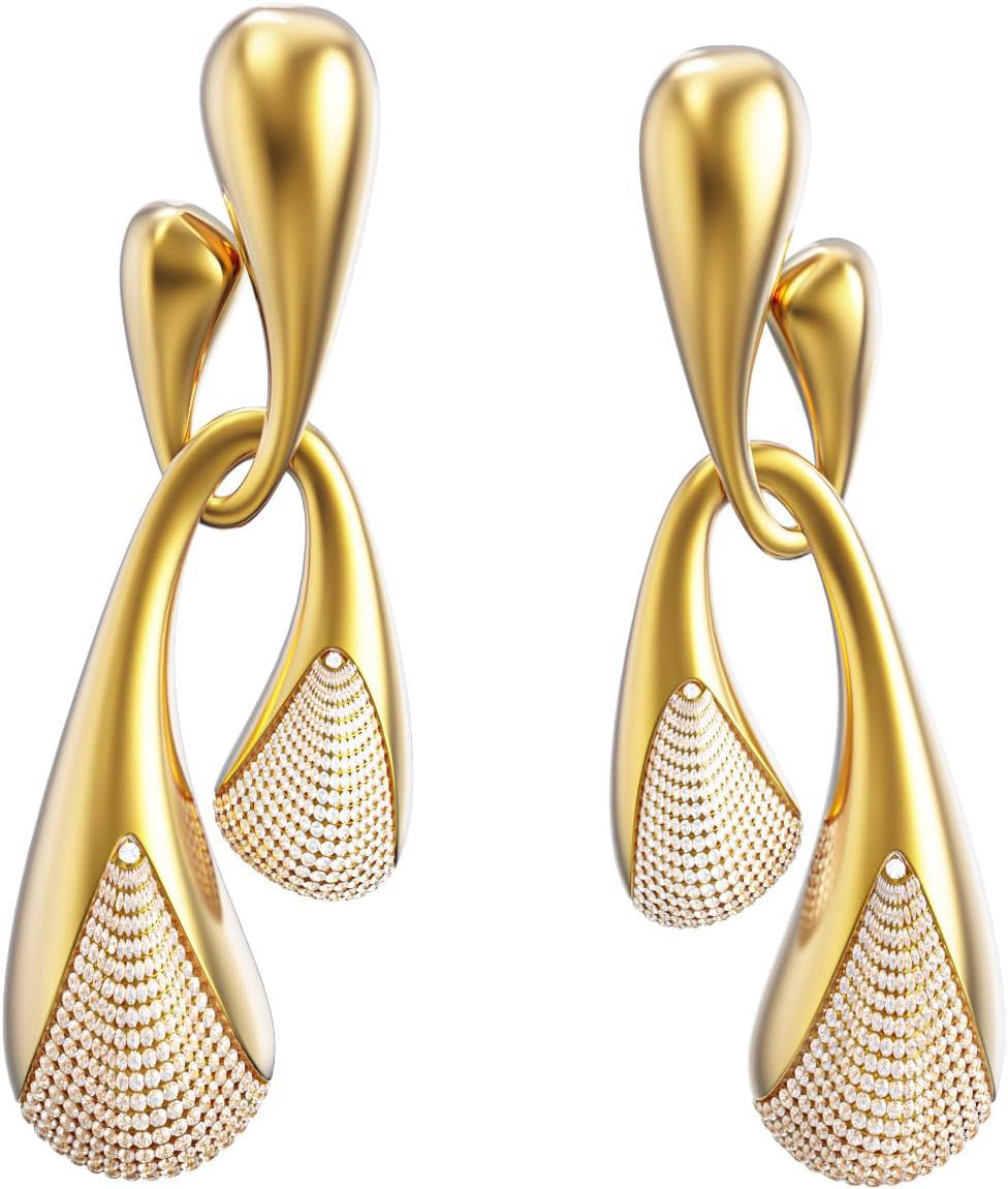 Luxury High-grade Irregular Long Water Drop Diamond Gold Stud Earrings