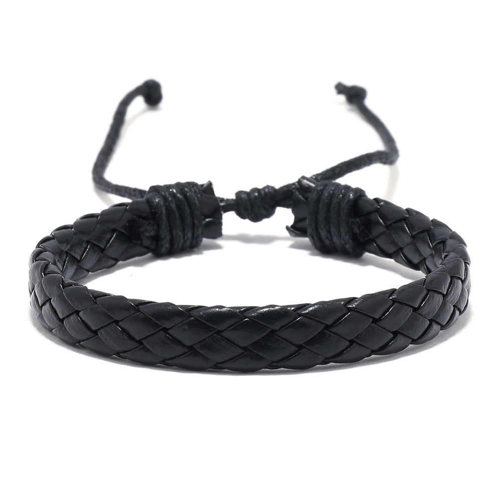 Hand-woven Black Leather Cord Adjustable Unisex Bracelets